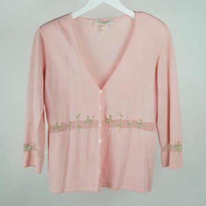 Escada Pink Floral-Embroidered Cardigan